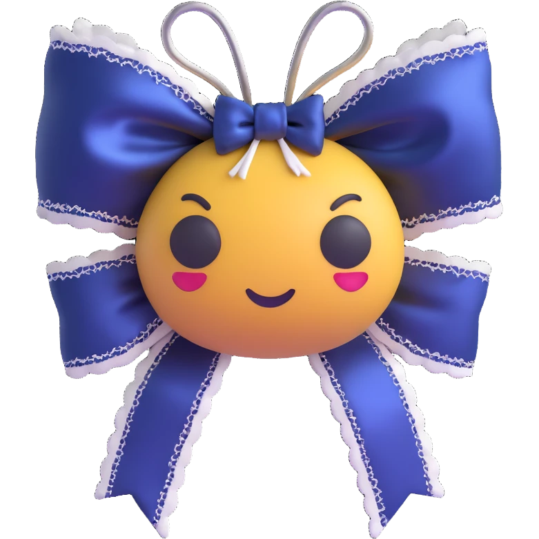 3D emoji gothic bow, midnight blue silk, silver spider charm, and lace trim emoji