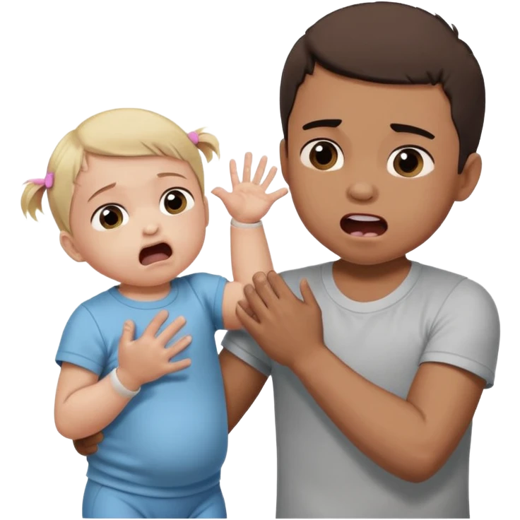 Big Brother getting beat up by a baby little sister as he yells nice hands no hitting! emoji