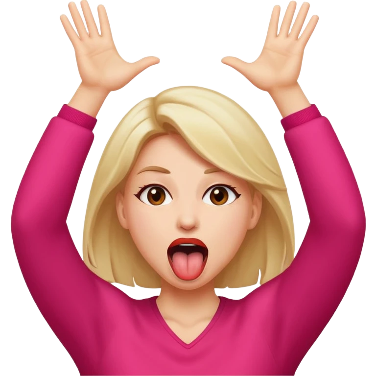 women with tongue out and both arms up by face shaking violently emoji