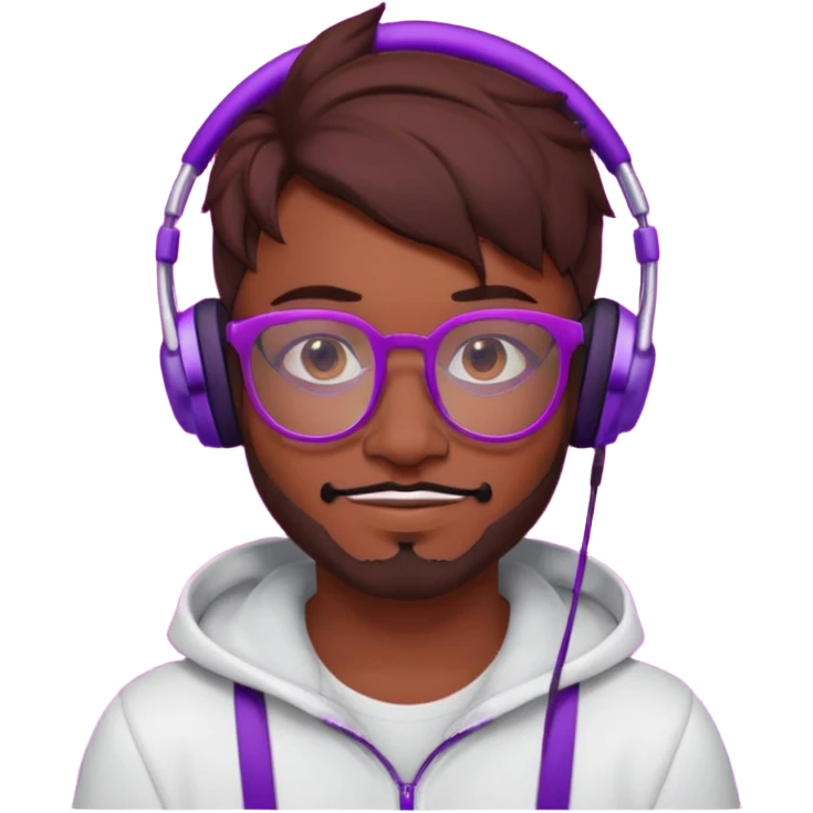 It’s a relaxed selfie of you wearing a glowing gaming headset, glasses, and piercings, lit by red and purple room lights, with a soft, tired-smirk expression brown hair with devil horns and facial hair

 emoji