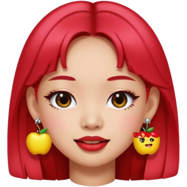 Jennie from Blackpink as an apple style emoji, playful wink, trendy earrings emoji