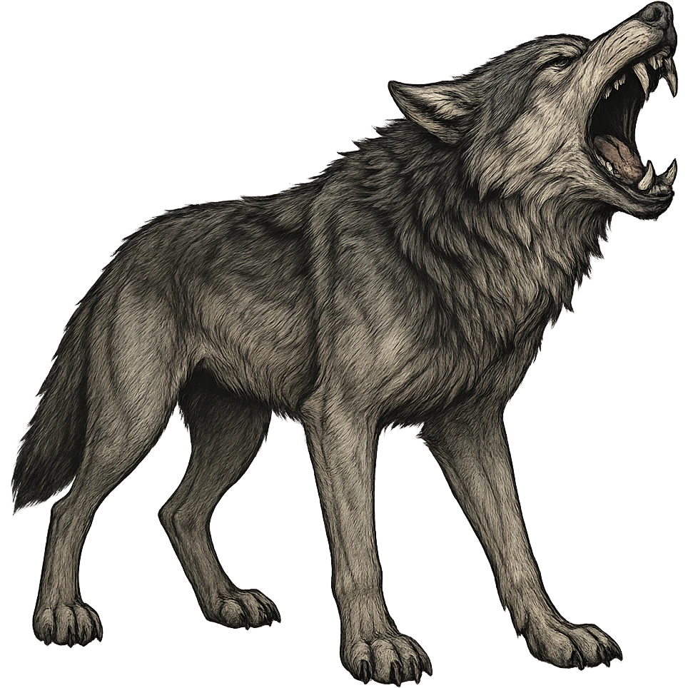 wolf, fierce, howling, sharp fangs, fully depicted emoji