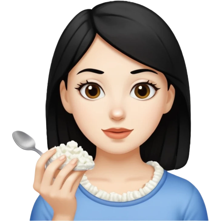 A white girl with black hair eating cottage cheese emoji