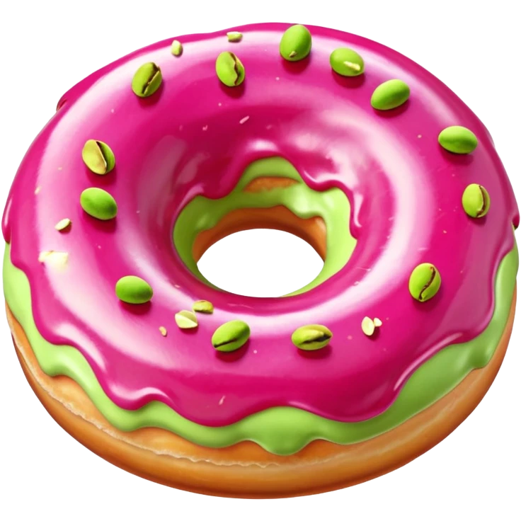 donut with green & pink swirled frosting & pistachio pieces emoji