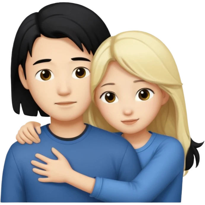 asian boy with black hair and blonde long hair girl hugging emoji