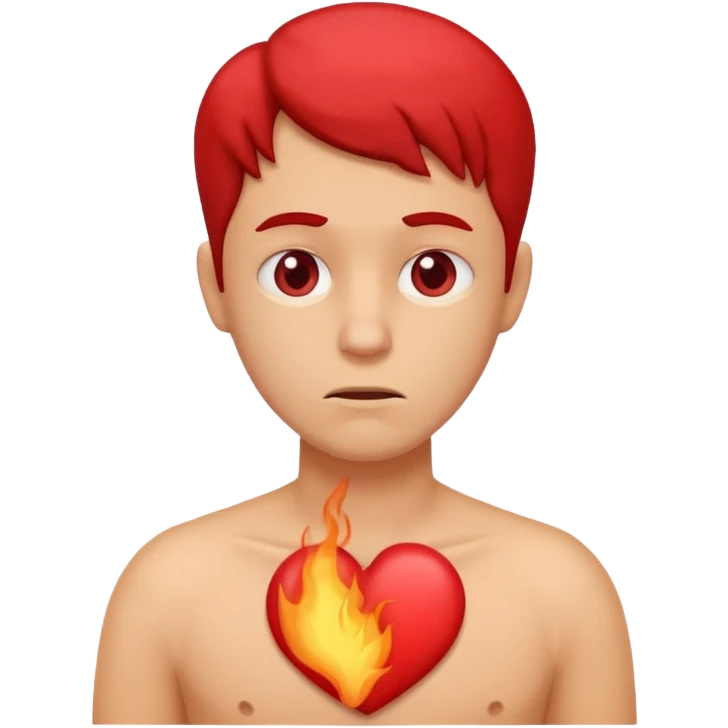 face with heartburn expression, discomfort, red chest emoji