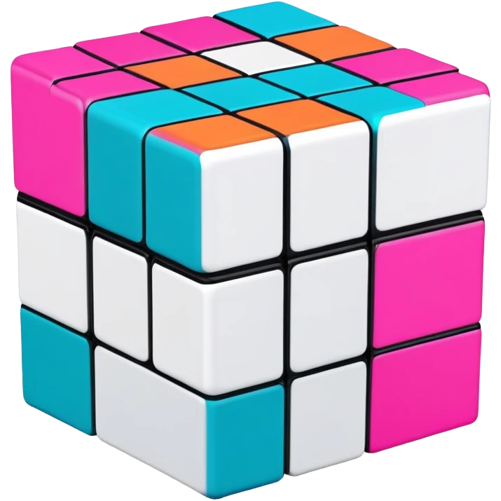 A 3x3 Rubik's Cube partially solved, with 90s American colors like teal, hot pink, neon orange, and electric blue, minimalist design emoji