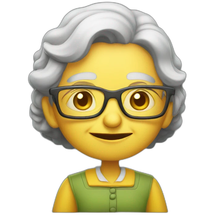 An evil and old woman with glasses and short yellow stands at the blackboard and teaches children histor emoji