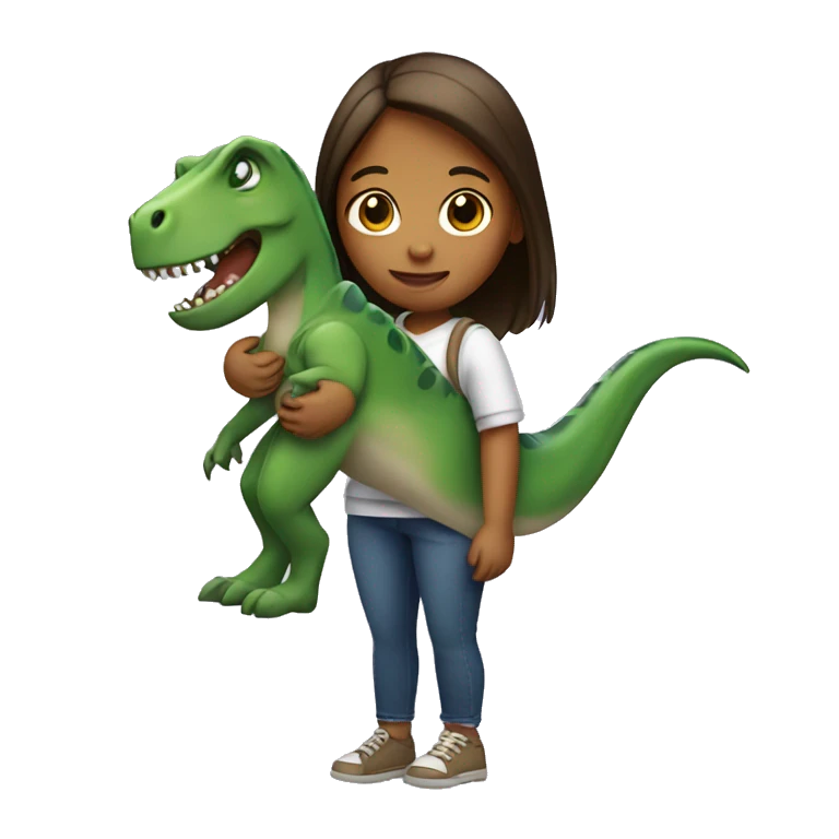 a girl holding a dinosaur emoji