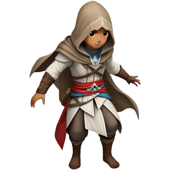 An icon representing an adventure game, inspired by Assassin's Creed. The design features a heroic character in hooded attire, scaling a tall building in a historical cityscape. The background shows ancient architecture and hidden symbols, symbolizing exploration and stealth. Transparent background emoji