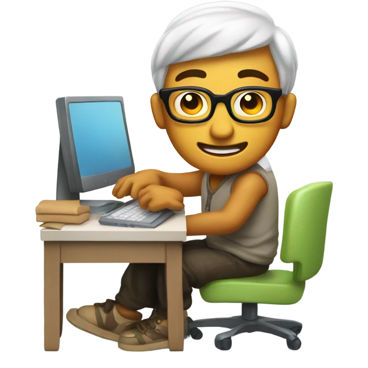 Nerdy dude with lotion at his computer  emoji