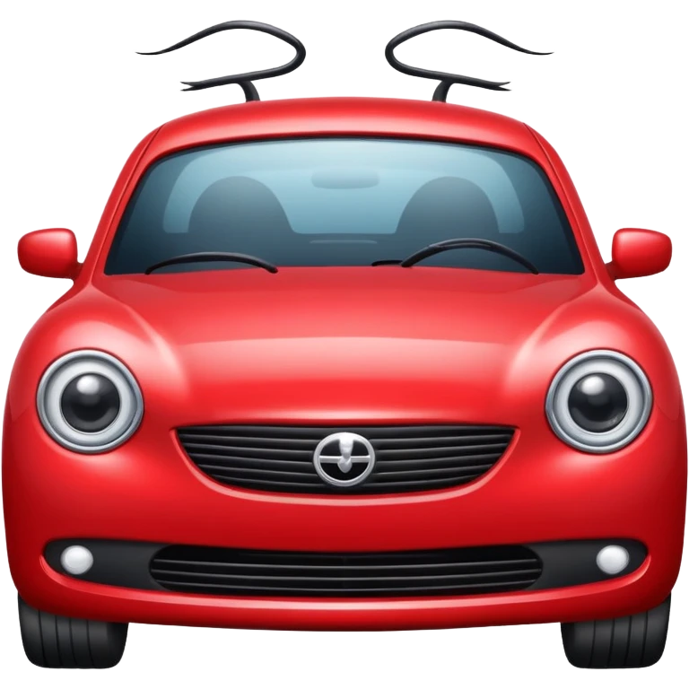 red car with eyelashes on head lights emoji