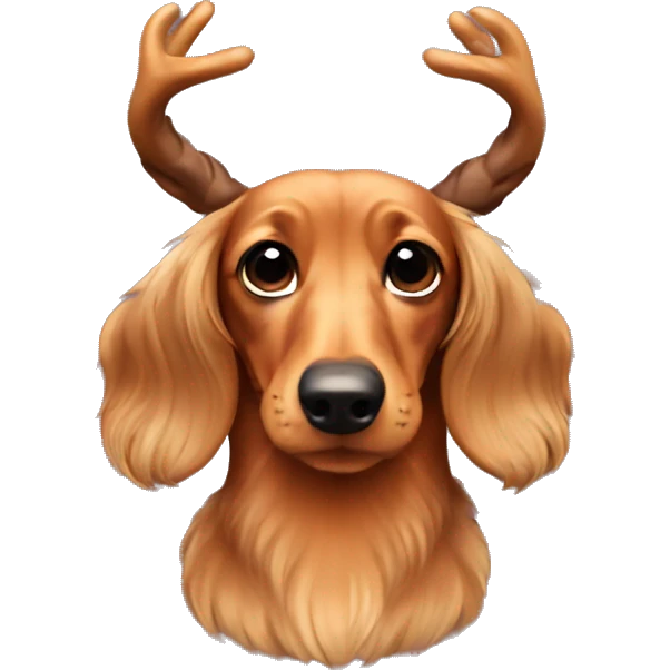 Mini long haired tan dachshund with antlers  emoji