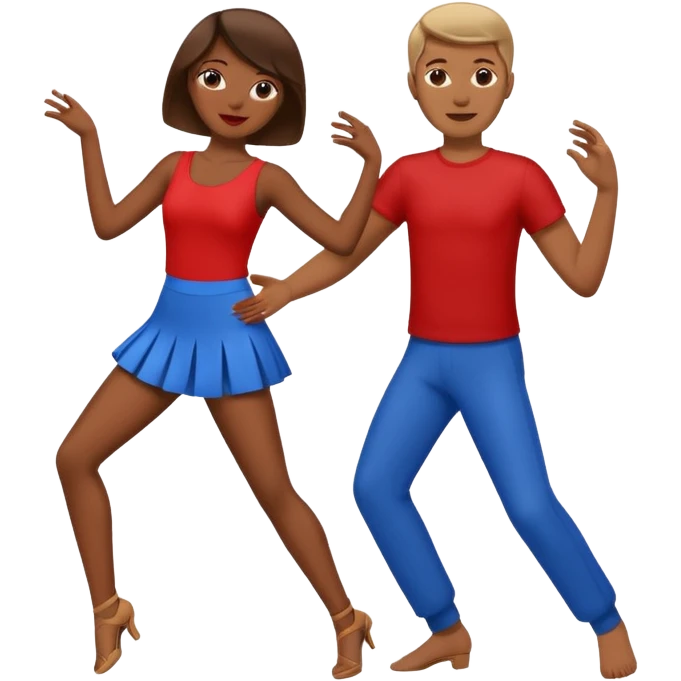 two people dancing together, one wearing red and one wearing blue emoji