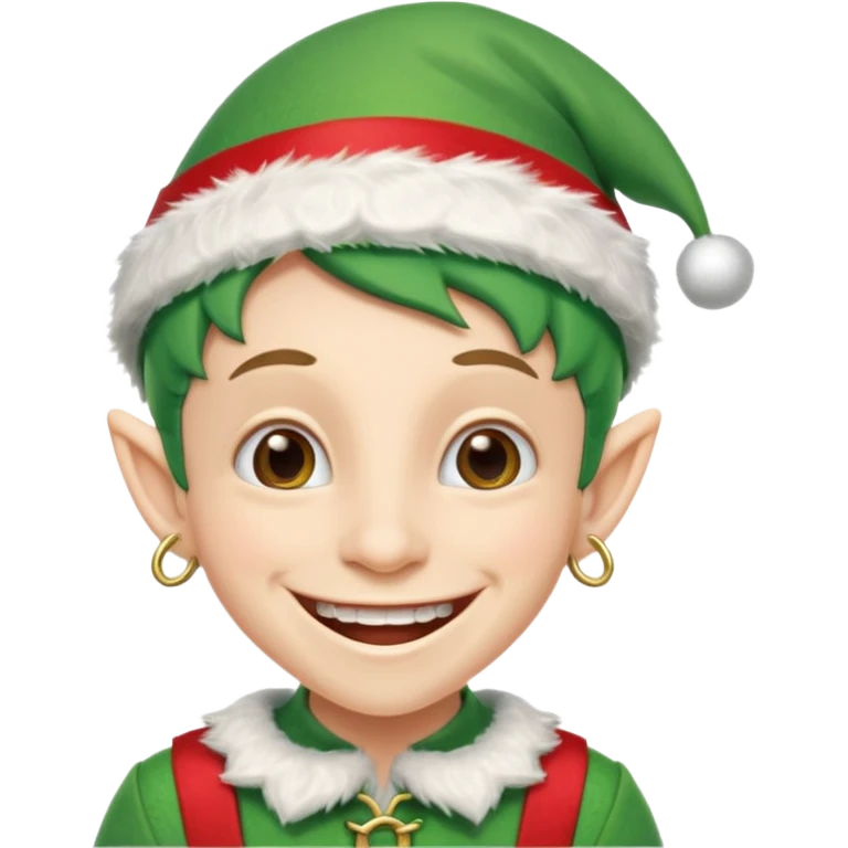 duende navideño con una sonrisa amplia y brackets en los dientes emoji
