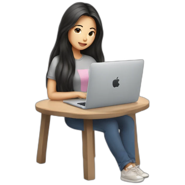 asian girl in long hair with macbook emoji