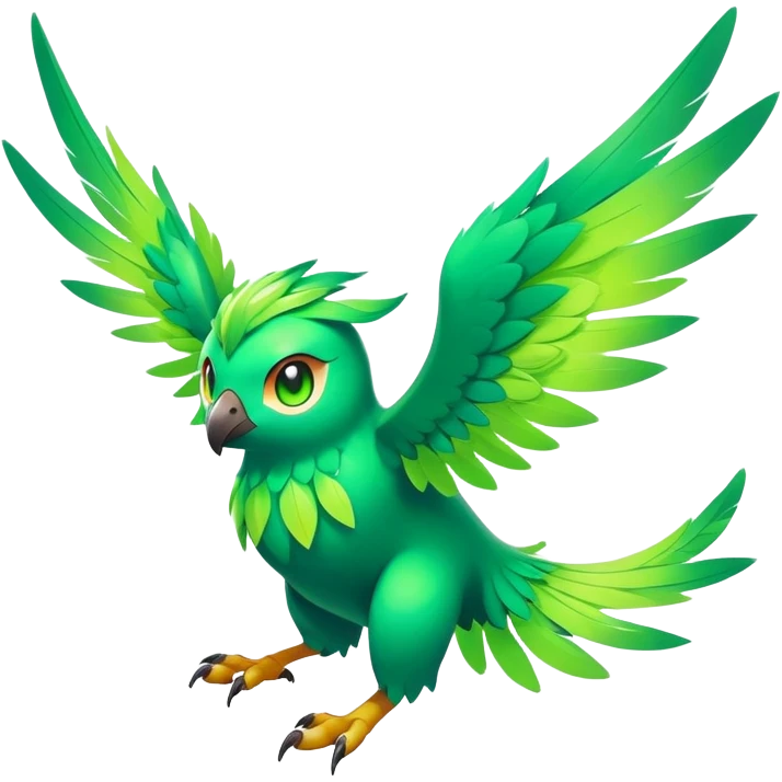 Elemental grass-flying-type magical colorful exotic animesque Pokémon-Fakémon-animal-creature emoji