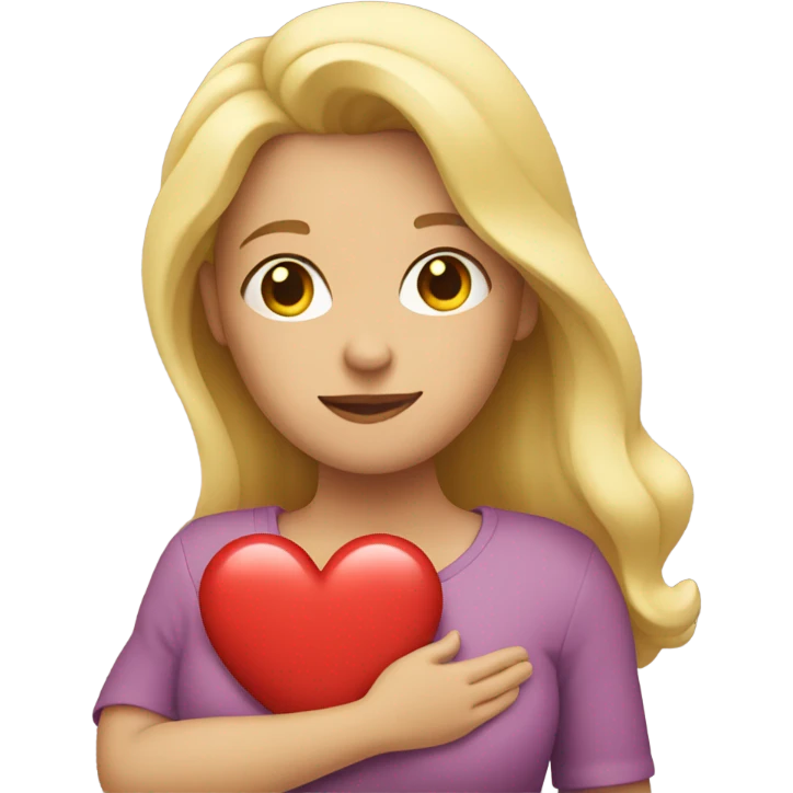 Blonde Mother holds her  big heart in her arm emoji
