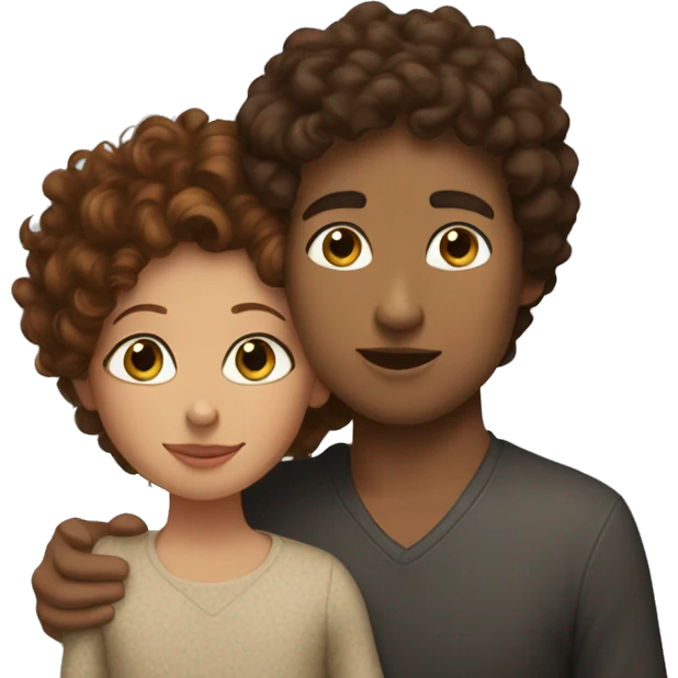 Make a litttle boy with tan skin and curly black hair kissing his mom who has auburn hair and blue eyes.  emoji