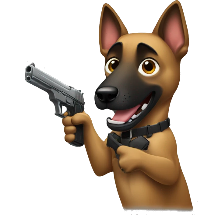 Belgian Malinois dog holding gun  emoji