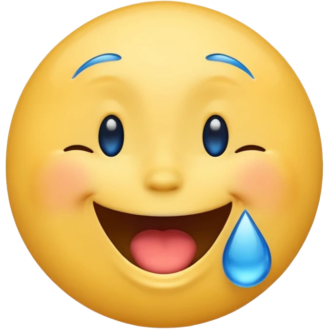 Emoji, yellow round laughing face, blue tears of joy on it  emoji