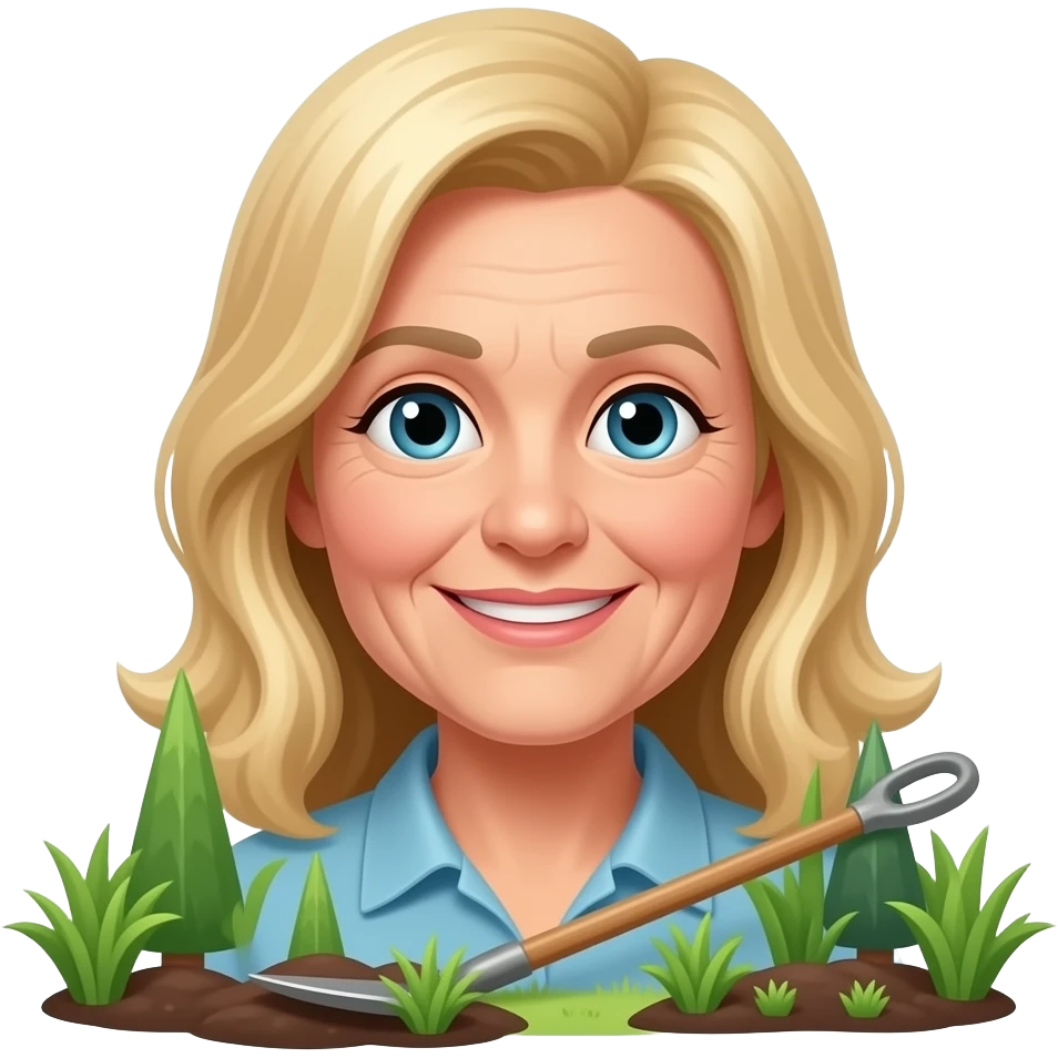 50 year old long blonde hair doing yard work emoji
