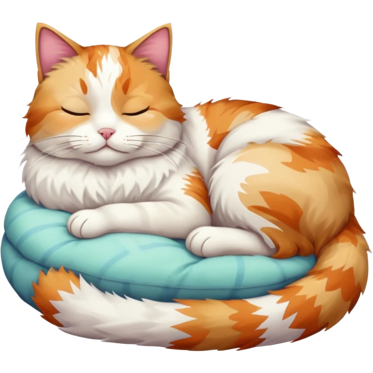 full body colourful light patched calico + white tabby cat sleeping emoji