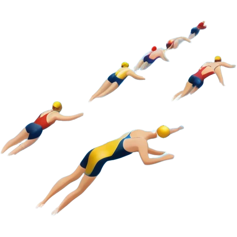 An icon featuring an Olympic swimming pool with multiple lanes and swimmers racing side by side. Splashes and lane dividers highlight the competition atmosphere. Transparent background emphasizes the energy, speed, and intensity of professional swimming events. emoji