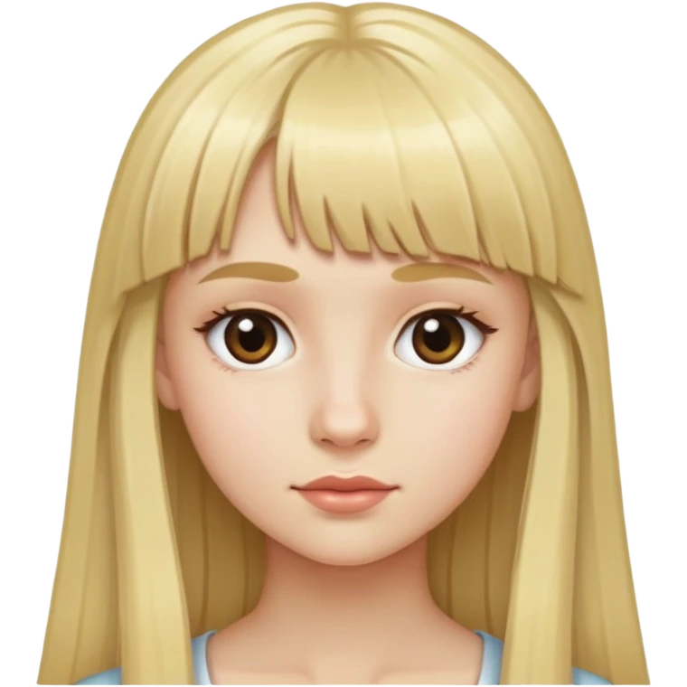 Girl with long blonde hair and micro bangs emoji