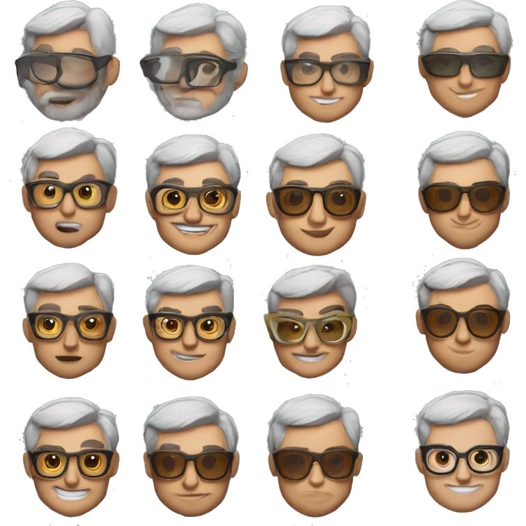 Memoji of Andrew Huberman Silver fox, tortoiseshell glasses, crisp button-downs, muscular emoji