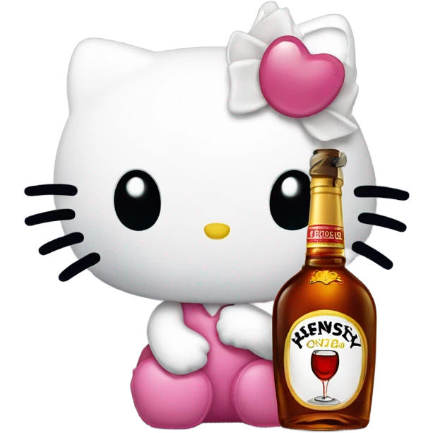 Hello kitty crying with tears holding Hennessy  emoji
