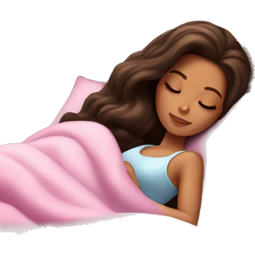 Brunette Barbie sleeping cozy in bed emoji