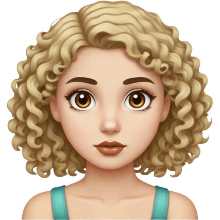 So i want you to generate an image like this with a girl with whiter skin and siren eyes which are brown and make the eyebrows thicker and the hair short and on the shoulder which is curly and dirty blonde emoji