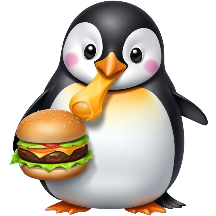 Penguin eating a burger emoji