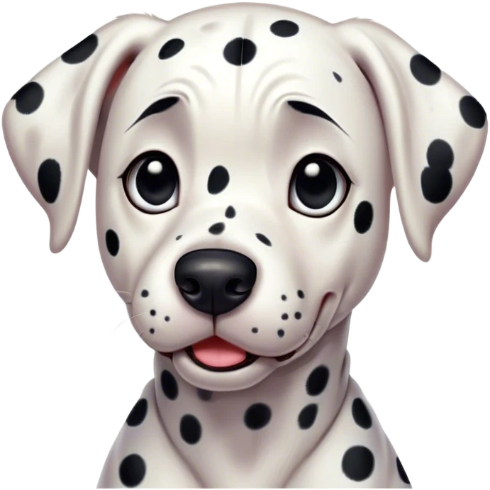 Cinematic Comical Dalmatian Portrait Emoji, Head tilted dramatically with an exaggeratedly shocked or offended expression, showcasing a striking white coat with bold black spots, wide, expressive dark eyes filled with exaggerated disbelief, Simplified yet hilariously expressive features, highly detailed, glowing with a slightly sassy glow, high shine, dramatic yet playful, stylized with an air of attitude, bright and endearing, soft glowing outline, capturing the essence of a sassy and over-the-top companion, so meme-worthy it feels like it could side-eye its way into internet fame instantly! emoji