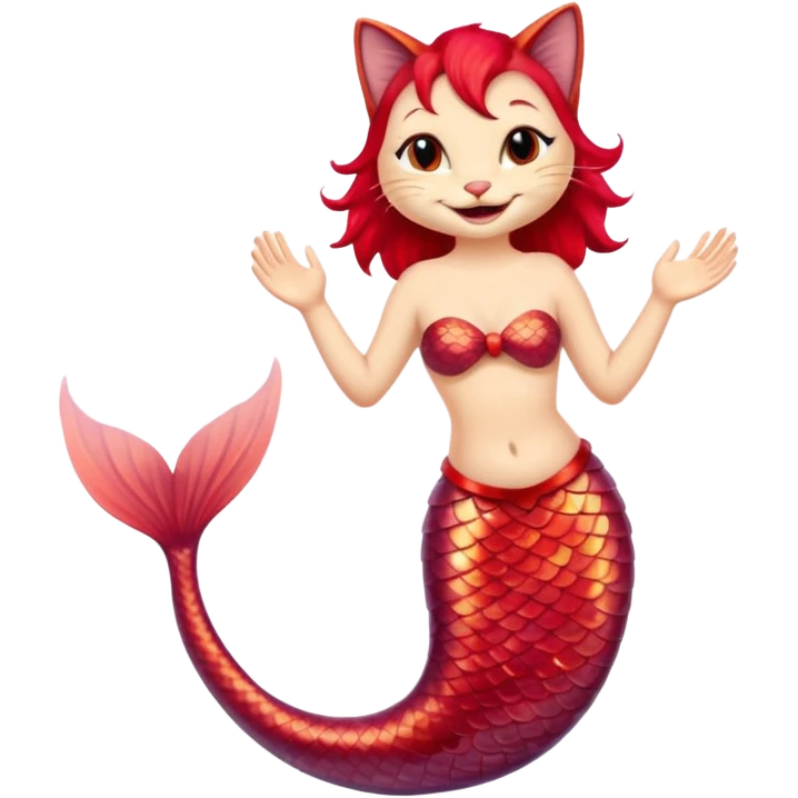 cat mermaid red saying hello emoji