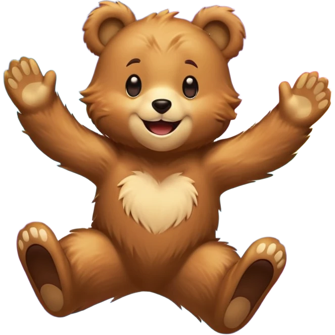 Full Beary jumping with joy, starry eyes, big grin, energetic pose, motion blur, colorful anime style emoji