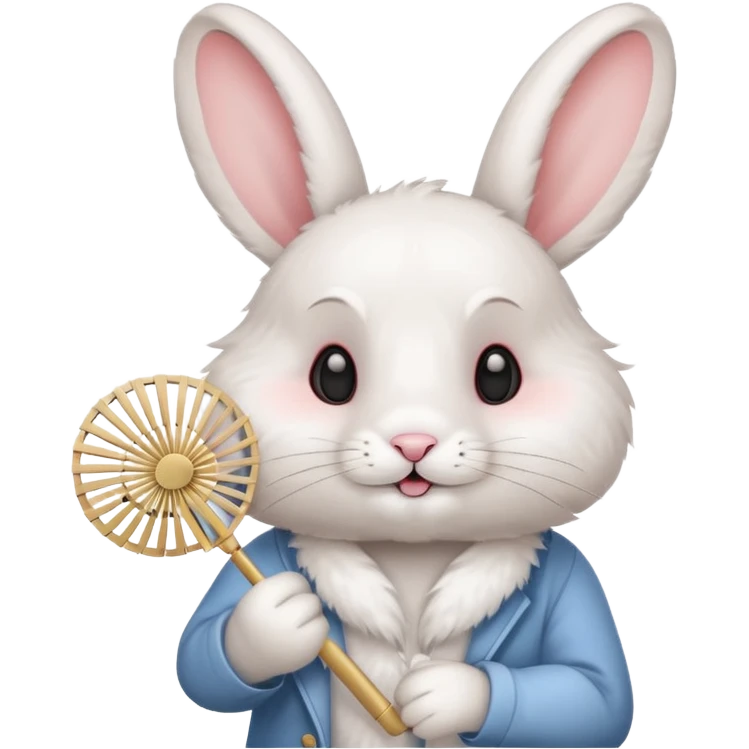 A rabbit hold a folding fan playfully emoji
