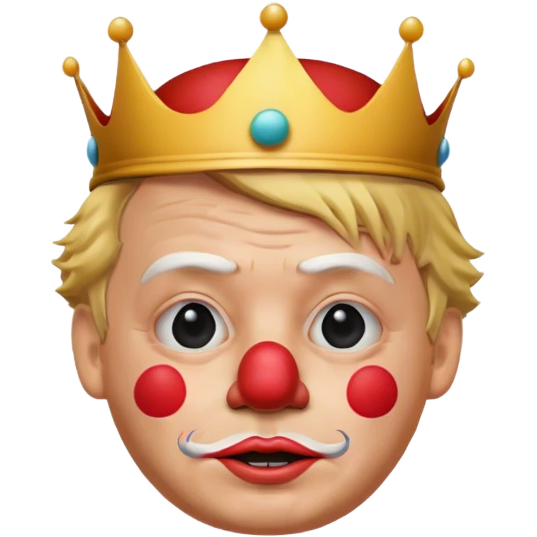 extremely photorealistic Donald Trump real face with a clown nose and a tiny crown on his head emoji