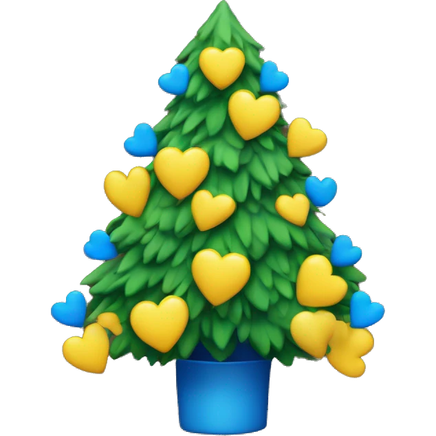 Christmas tree with yellow and blue hearts emoji