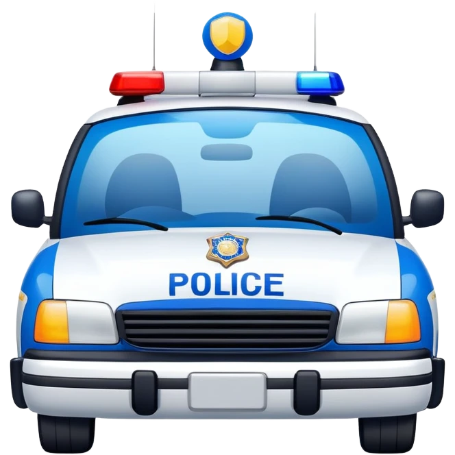 A blue and white police car with a friendly smiling face on the front emoji