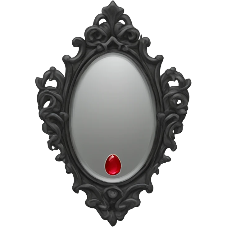 "A Victorian-era Gothic mirror with a black frame, gray-tinted glass, and a red ruby accent."
 emoji