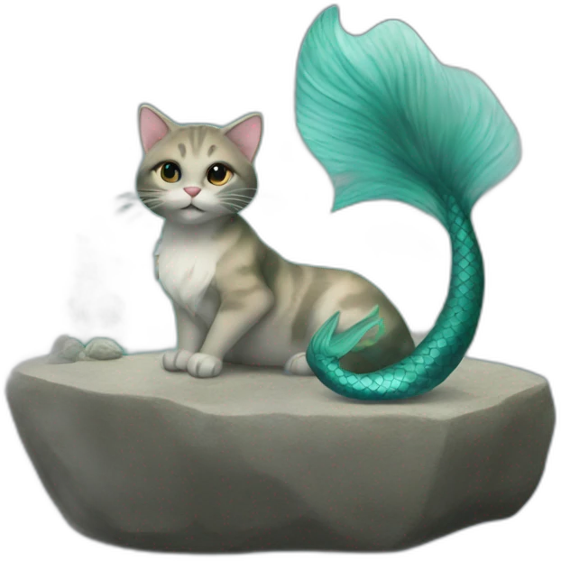 Cat mermaid on a rock emoji