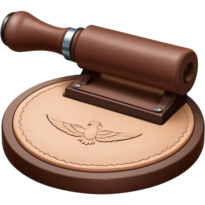 Leatherworking icon, big rolling piece of raw leather with started engraving, engraving tool or chisel, stamp or press, textured surface, minimalistic style, clean lines, transparent background. emoji