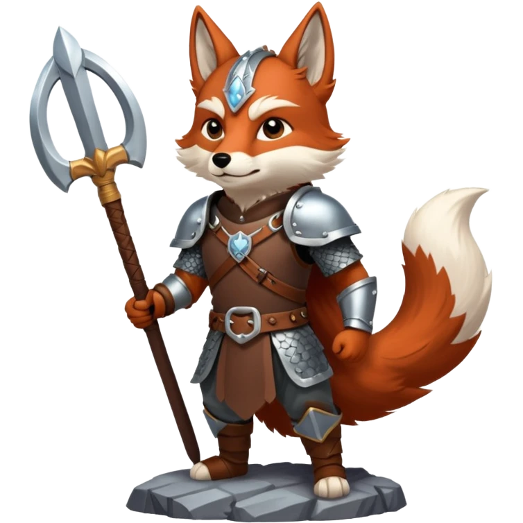 valorous Viking fox in Valhalla, detailed armor, heroic pose, glowing sky emoji