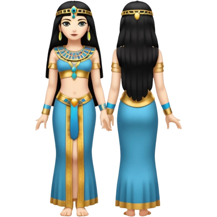 fullbody Cleopatra, high-detailed, realistic, back view, with long black hair emoji