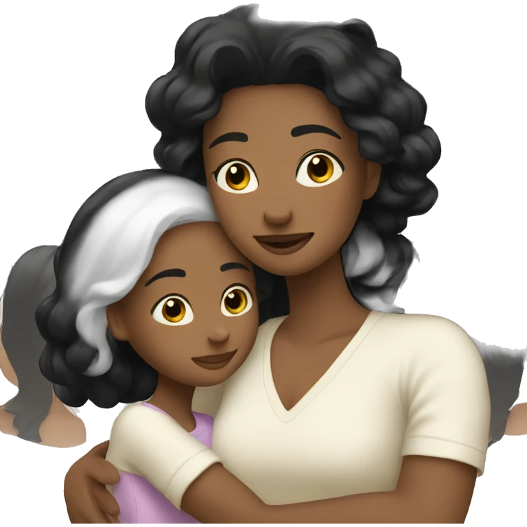 mom hugs daughter white with black hair emoji