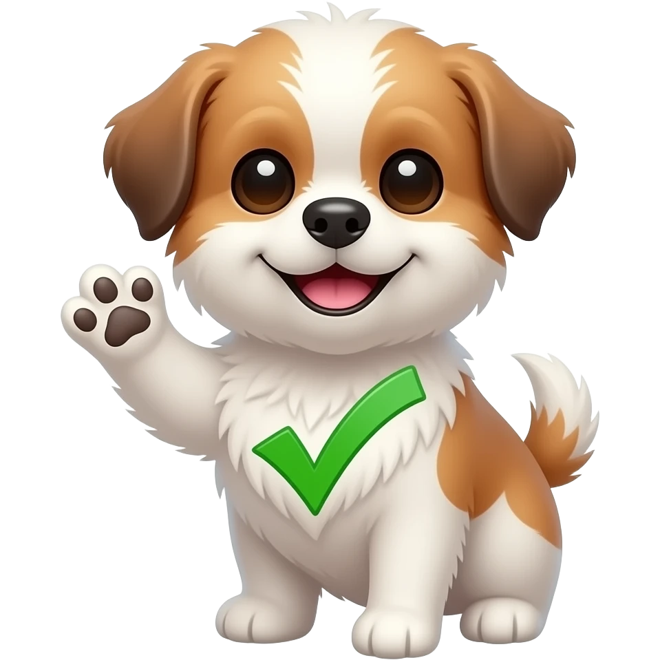 cute shih tzu smiling with one paw up and check mark on the body emoji