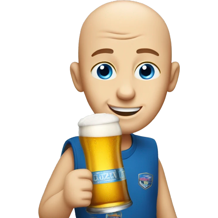 bald blue eyed emoji drinking beer emoji