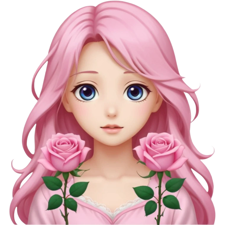 Gorgeous dreamy anime lady pink roses with long hair emoji